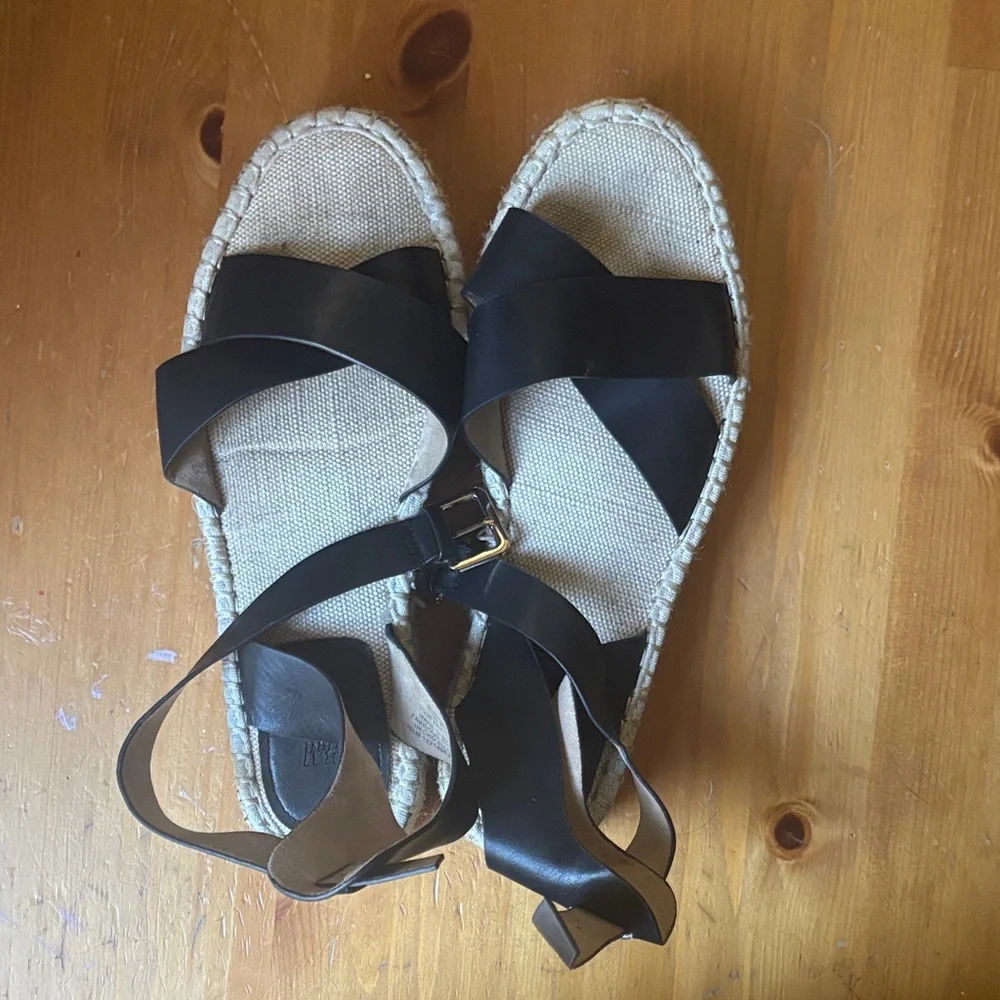 Black Leather Espadrille Sandals - Women